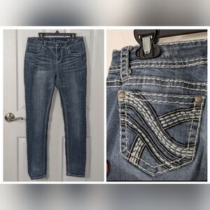 L.A. Idol Y2K Blue Cotton Contrast Stitching Accented Skinny Jeans Size 31 /‎ 9